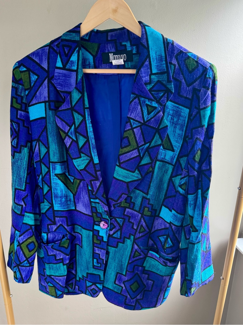 Vintage 90s Neon Blue & Teal Artsy Edgy Geometric Picasso Women's BlazerJacket